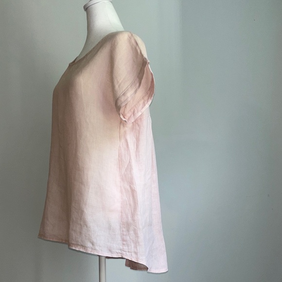 Terzo Millennio Top Small Beige 100% Linen Button Back Hi Low Hem Pullover Shirt - Picture 9 of 16